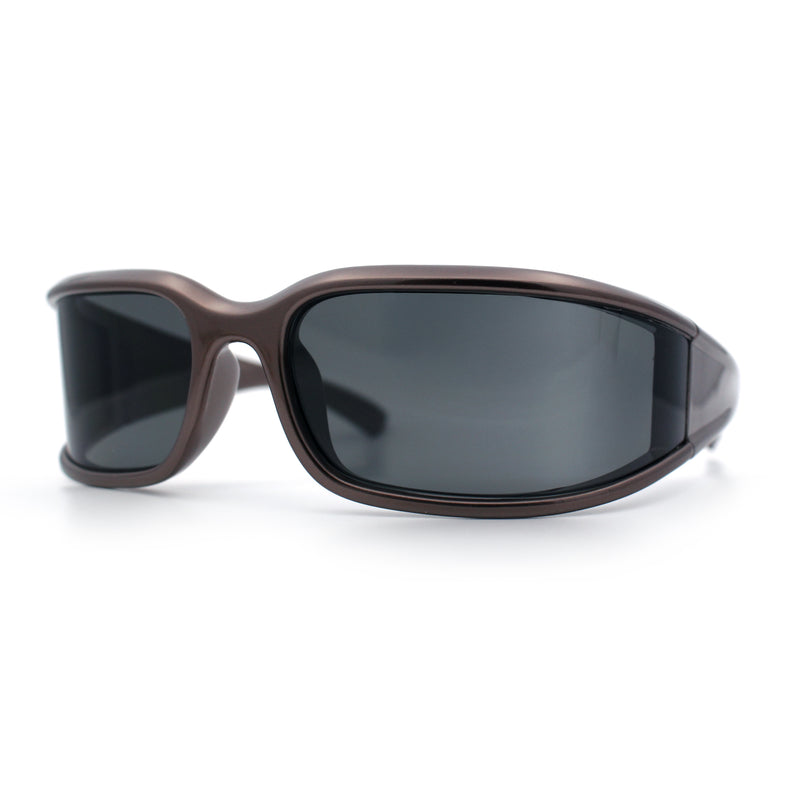 Womens Trendy Curved Wrap Around Rectangle Thick Temple Plastic Sunglasses