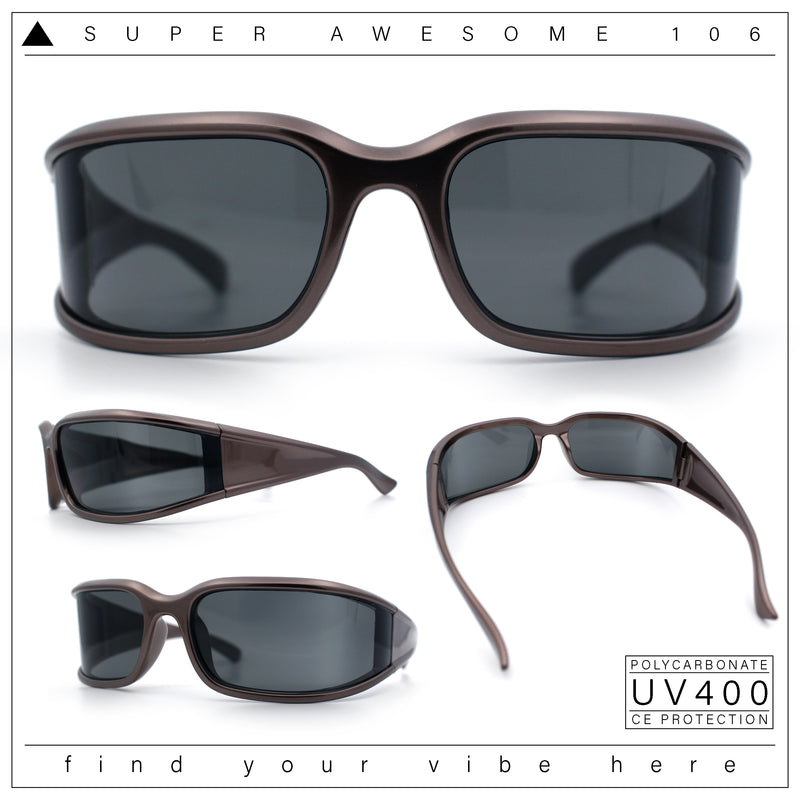 Womens Trendy Curved Wrap Around Rectangle Thick Temple Plastic Sunglasses