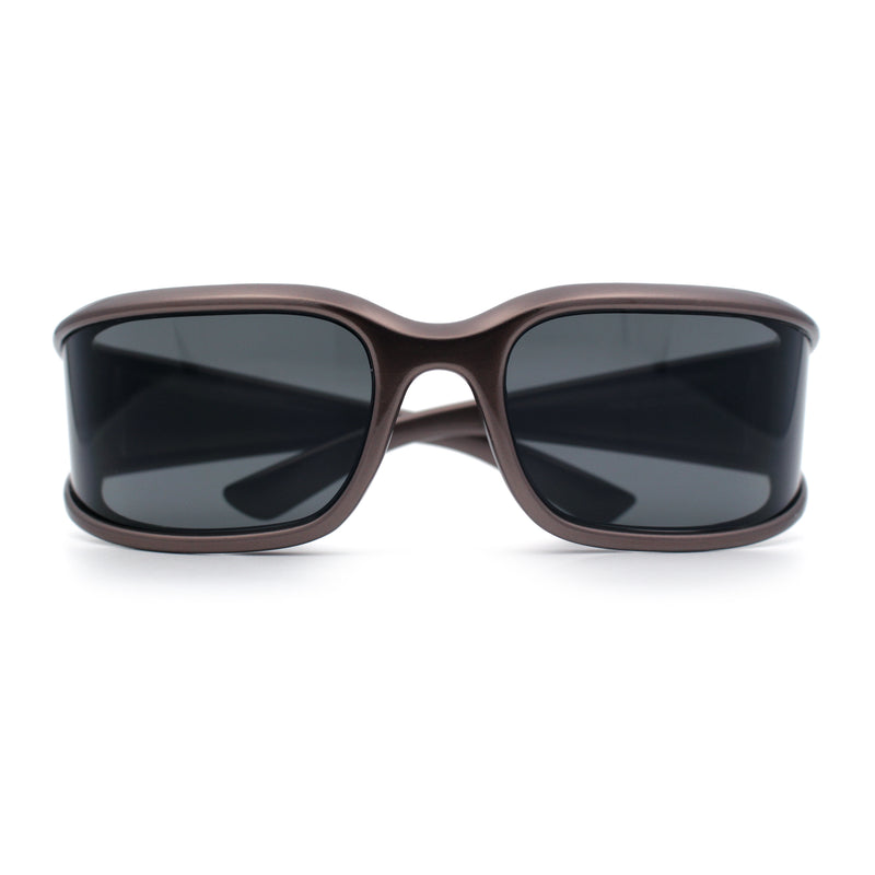 Womens Trendy Curved Wrap Around Rectangle Thick Temple Plastic Sunglasses