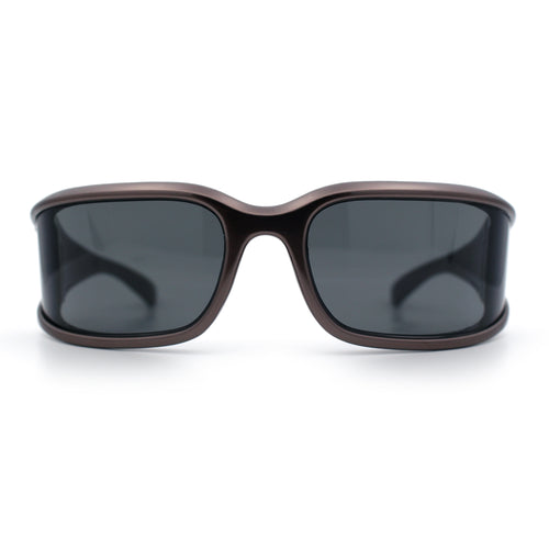 Womens Trendy Curved Wrap Around Rectangle Thick Temple Plastic Sunglasses