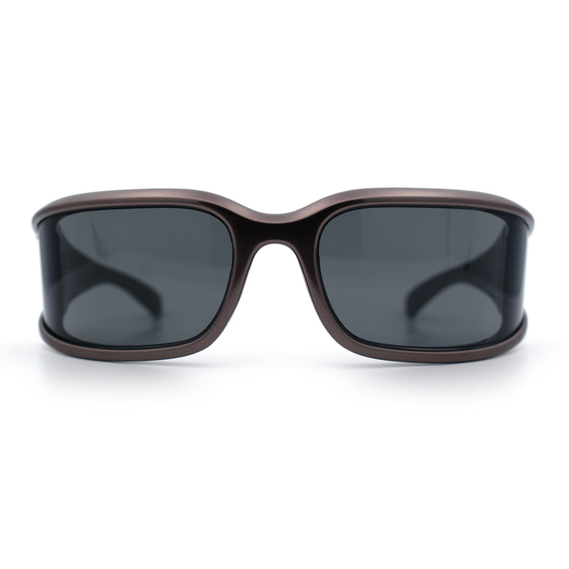 Womens Trendy Curved Wrap Around Rectangle Thick Temple Plastic Sunglasses