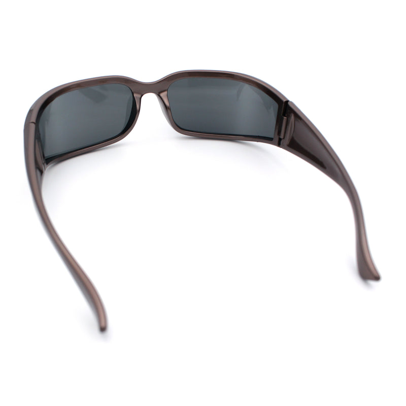 Womens Trendy Curved Wrap Around Rectangle Thick Temple Plastic Sunglasses
