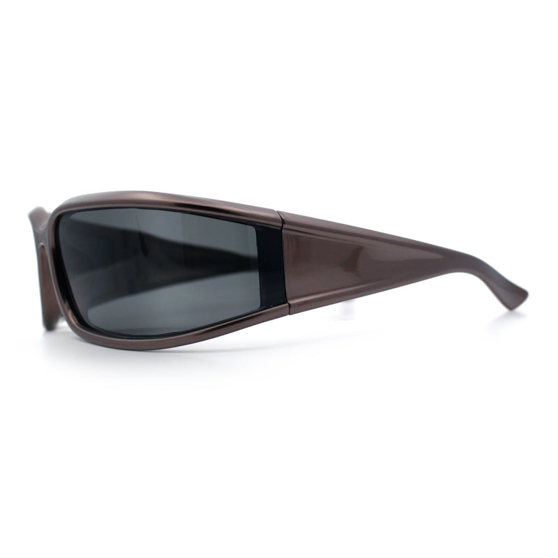 Womens Trendy Curved Wrap Around Rectangle Thick Temple Plastic Sunglasses