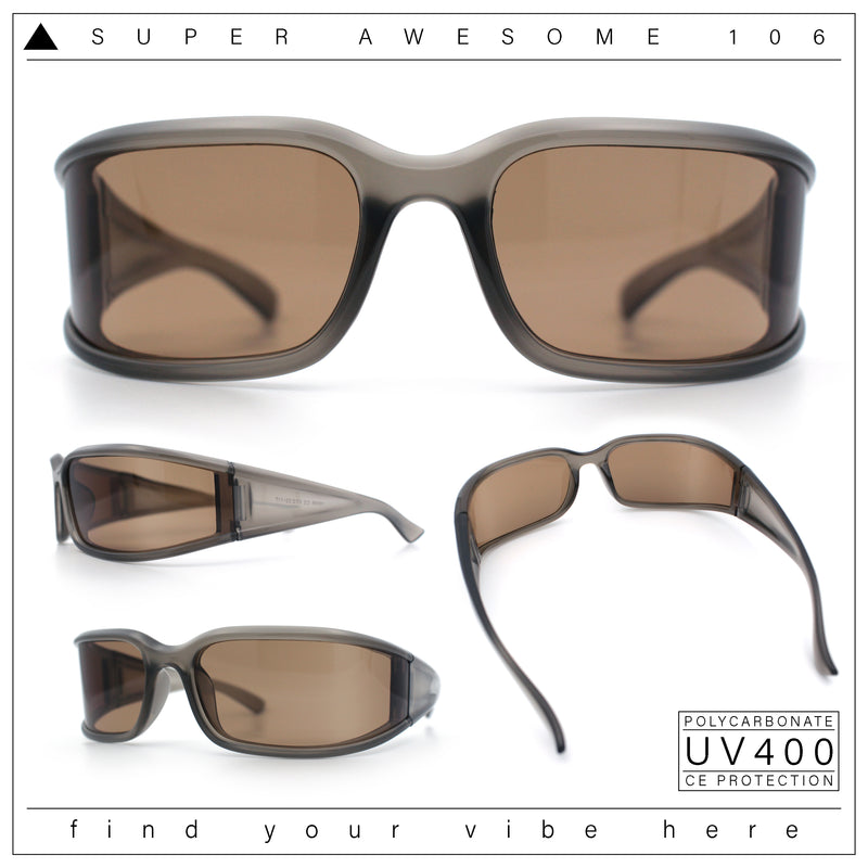 Womens Trendy Curved Wrap Around Rectangle Thick Temple Plastic Sunglasses