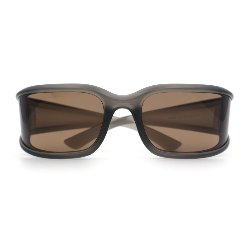 Womens Trendy Curved Wrap Around Rectangle Thick Temple Plastic Sunglasses