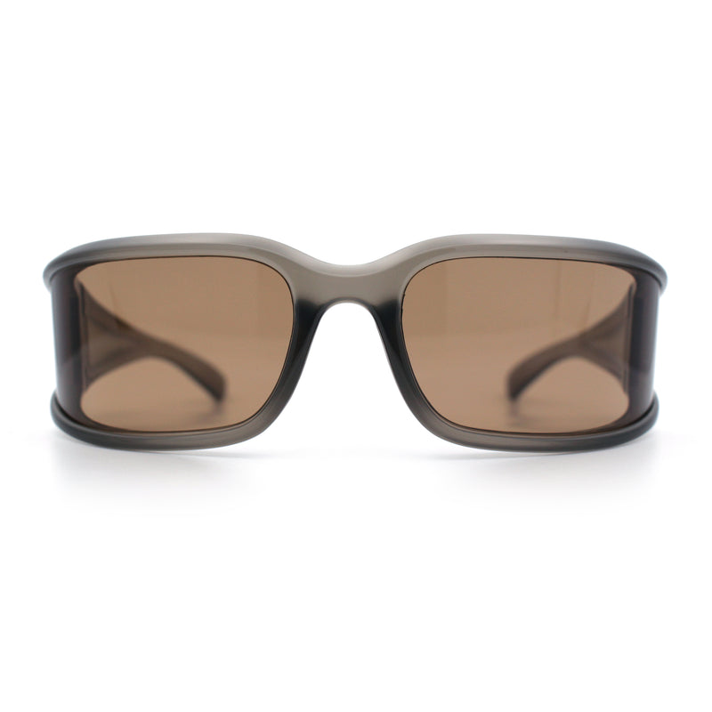 Womens Trendy Curved Wrap Around Rectangle Thick Temple Plastic Sunglasses
