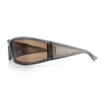 Womens Trendy Curved Wrap Around Rectangle Thick Temple Plastic Sunglasses