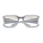 Womens Trendy Curved Wrap Around Rectangle Thick Temple Plastic Sunglasses