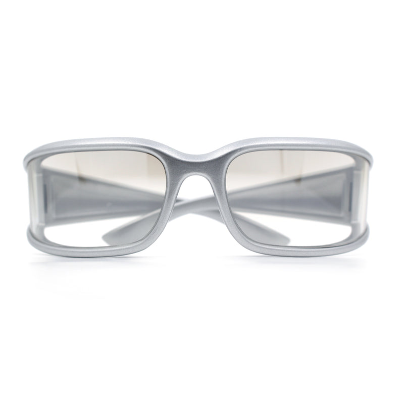 Womens Trendy Curved Wrap Around Rectangle Thick Temple Plastic Sunglasses