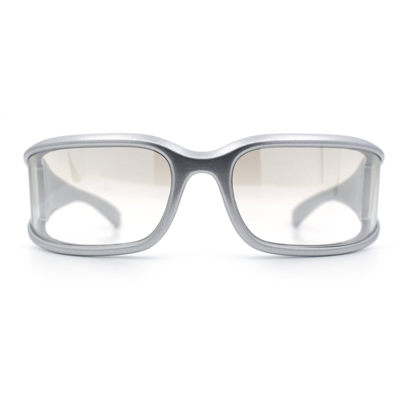 Womens Trendy Curved Wrap Around Rectangle Thick Temple Plastic Sunglasses