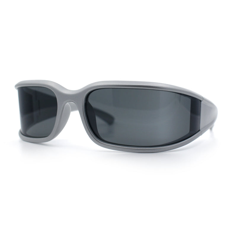 Womens Trendy Curved Wrap Around Rectangle Thick Temple Plastic Sunglasses