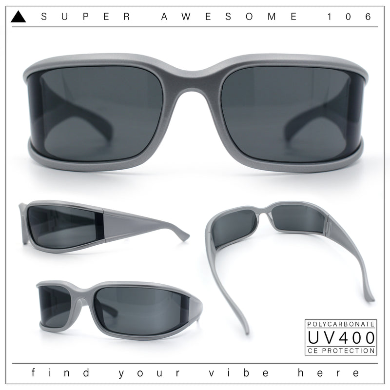 Womens Trendy Curved Wrap Around Rectangle Thick Temple Plastic Sunglasses
