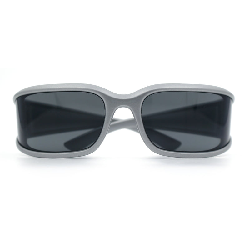 Womens Trendy Curved Wrap Around Rectangle Thick Temple Plastic Sunglasses