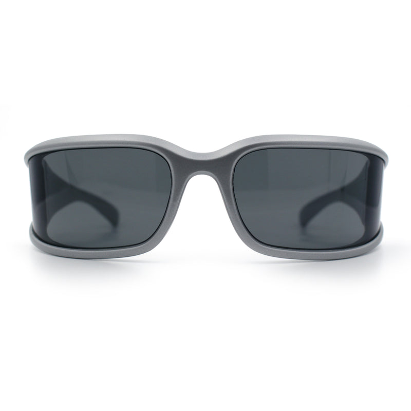 Womens Trendy Curved Wrap Around Rectangle Thick Temple Plastic Sunglasses
