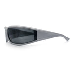 Womens Trendy Curved Wrap Around Rectangle Thick Temple Plastic Sunglasses