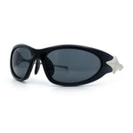Y2K Oval Wrap Around Plastic Fancy Metal Arm Sunglasses