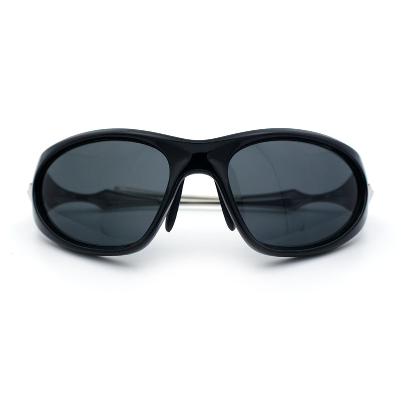 Y2K Oval Wrap Around Plastic Fancy Metal Arm Sunglasses