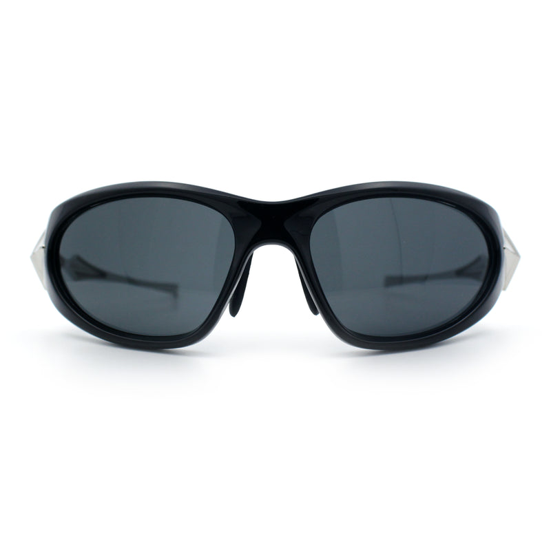 Y2K Oval Wrap Around Plastic Fancy Metal Arm Sunglasses