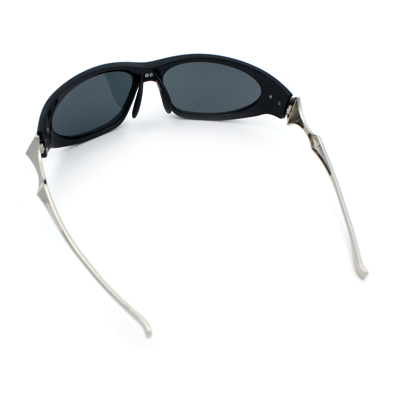 Y2K Oval Wrap Around Plastic Fancy Metal Arm Sunglasses