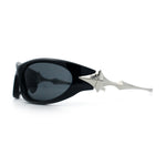 Y2K Oval Wrap Around Plastic Fancy Metal Arm Sunglasses