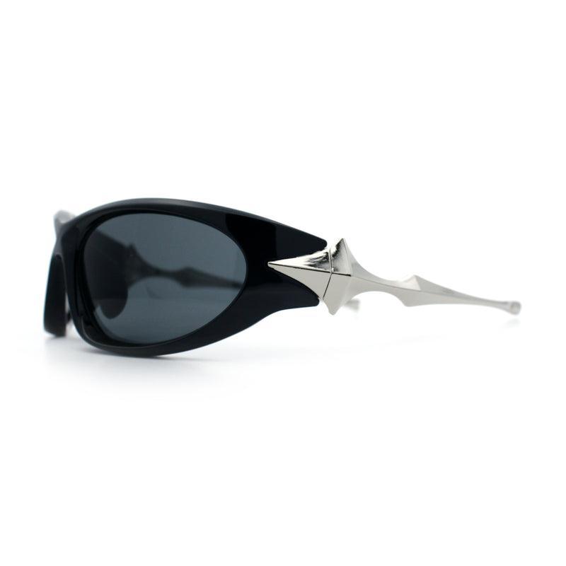 Y2K Oval Wrap Around Plastic Fancy Metal Arm Sunglasses
