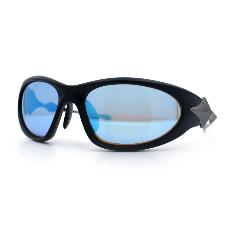 Y2K Oval Wrap Around Plastic Fancy Metal Arm Sunglasses