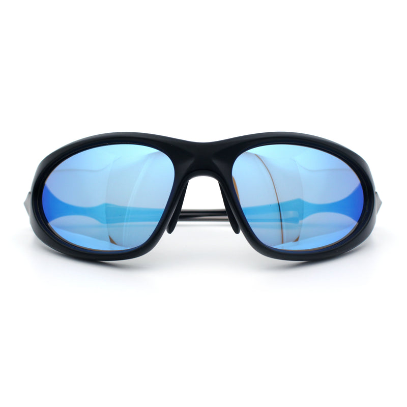 Y2K Oval Wrap Around Plastic Fancy Metal Arm Sunglasses