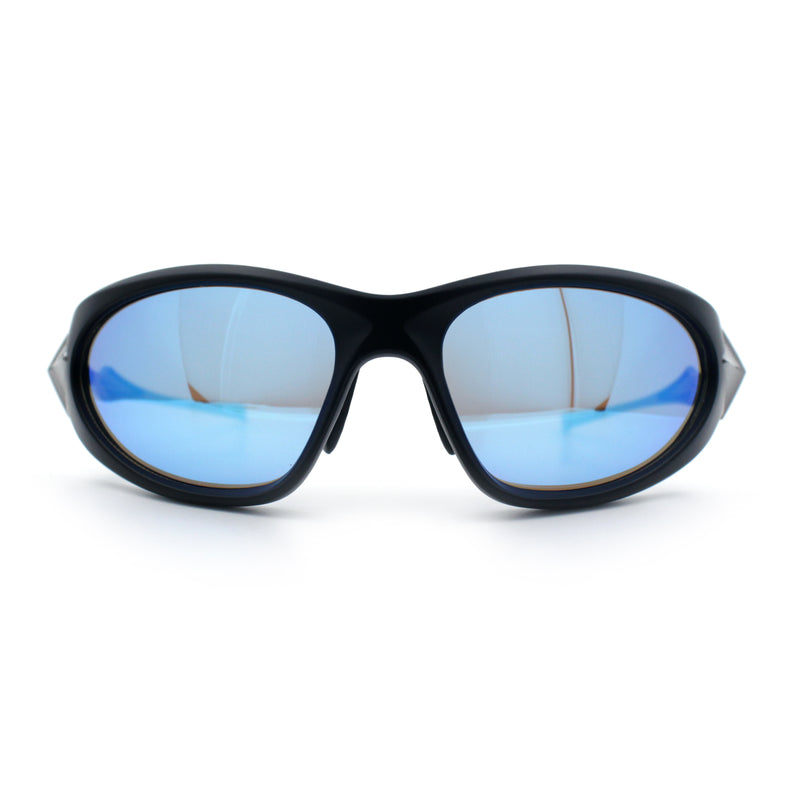 Y2K Oval Wrap Around Plastic Fancy Metal Arm Sunglasses