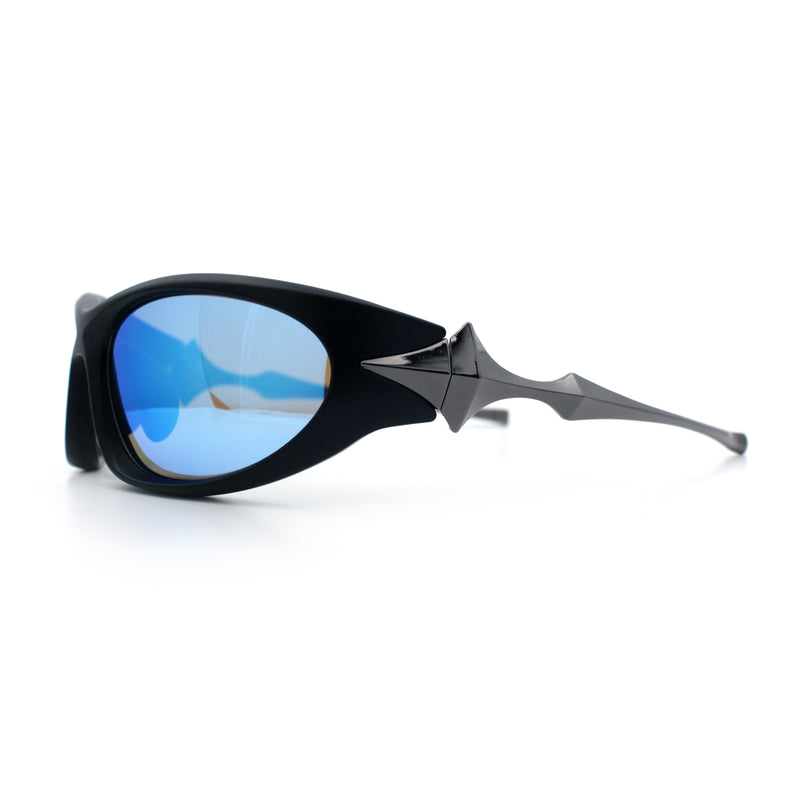 Y2K Oval Wrap Around Plastic Fancy Metal Arm Sunglasses