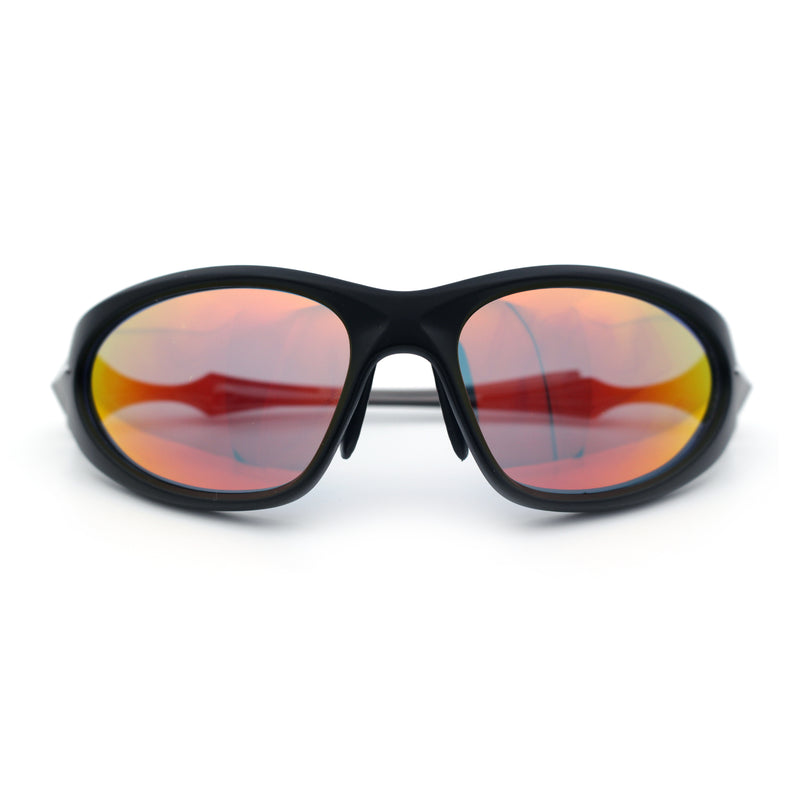 Y2K Oval Wrap Around Plastic Fancy Metal Arm Sunglasses