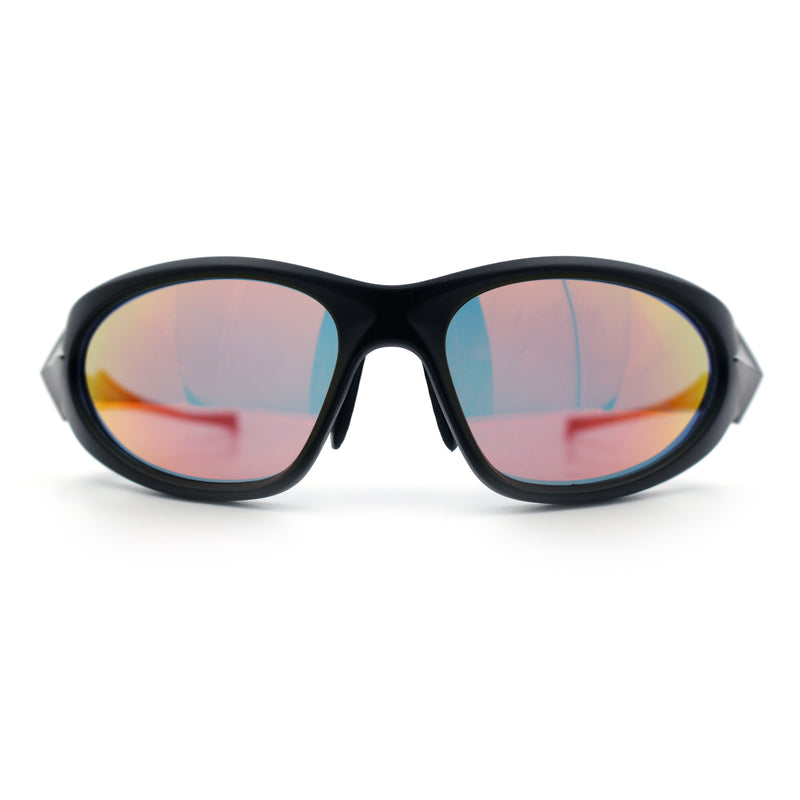 Y2K Oval Wrap Around Plastic Fancy Metal Arm Sunglasses