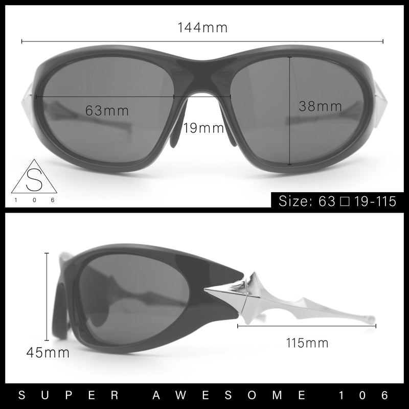 Y2K Oval Wrap Around Plastic Fancy Metal Arm Sunglasses