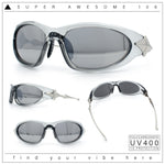 Y2K Oval Wrap Around Plastic Fancy Metal Arm Sunglasses