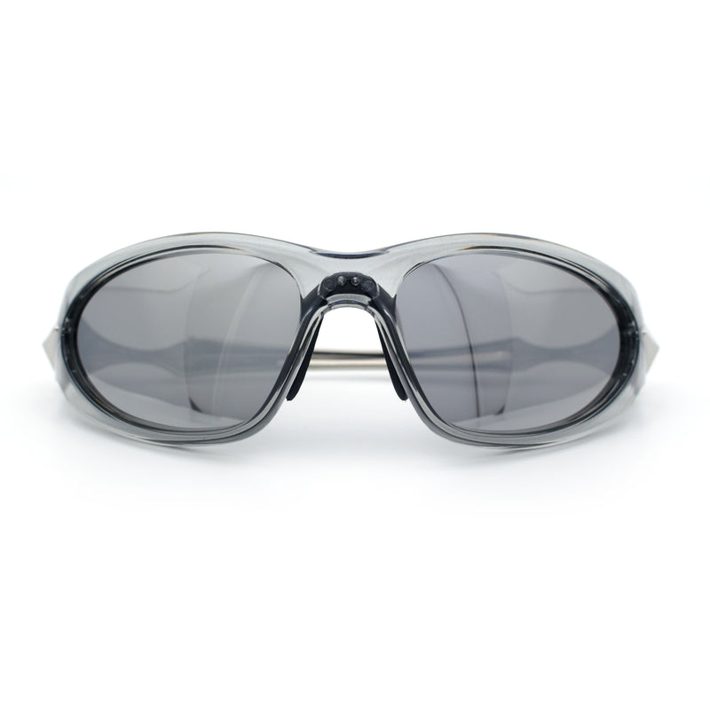 Y2K Oval Wrap Around Plastic Fancy Metal Arm Sunglasses