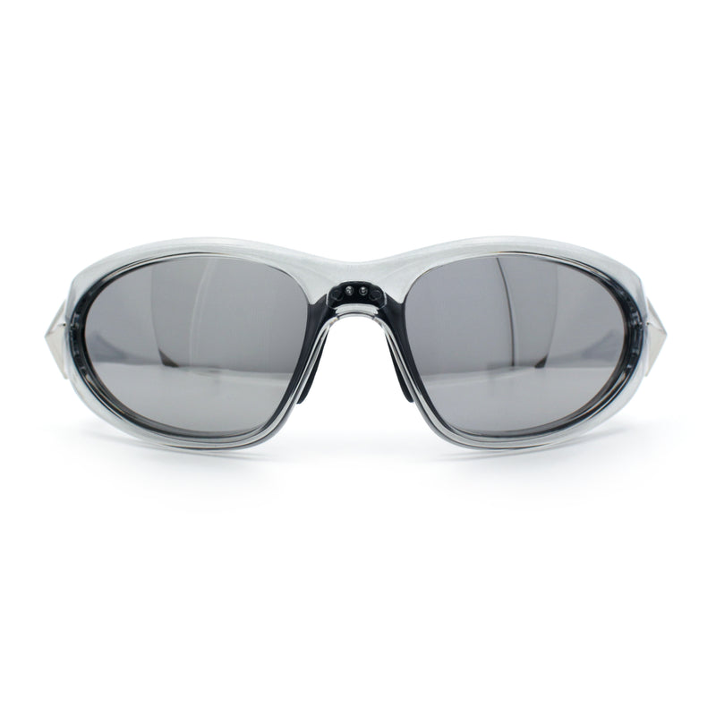 Y2K Oval Wrap Around Plastic Fancy Metal Arm Sunglasses