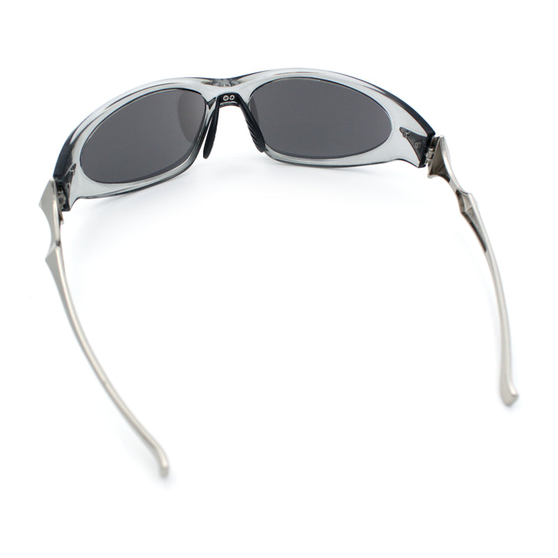Y2K Oval Wrap Around Plastic Fancy Metal Arm Sunglasses