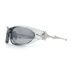 Y2K Oval Wrap Around Plastic Fancy Metal Arm Sunglasses