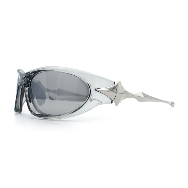 Y2K Oval Wrap Around Plastic Fancy Metal Arm Sunglasses
