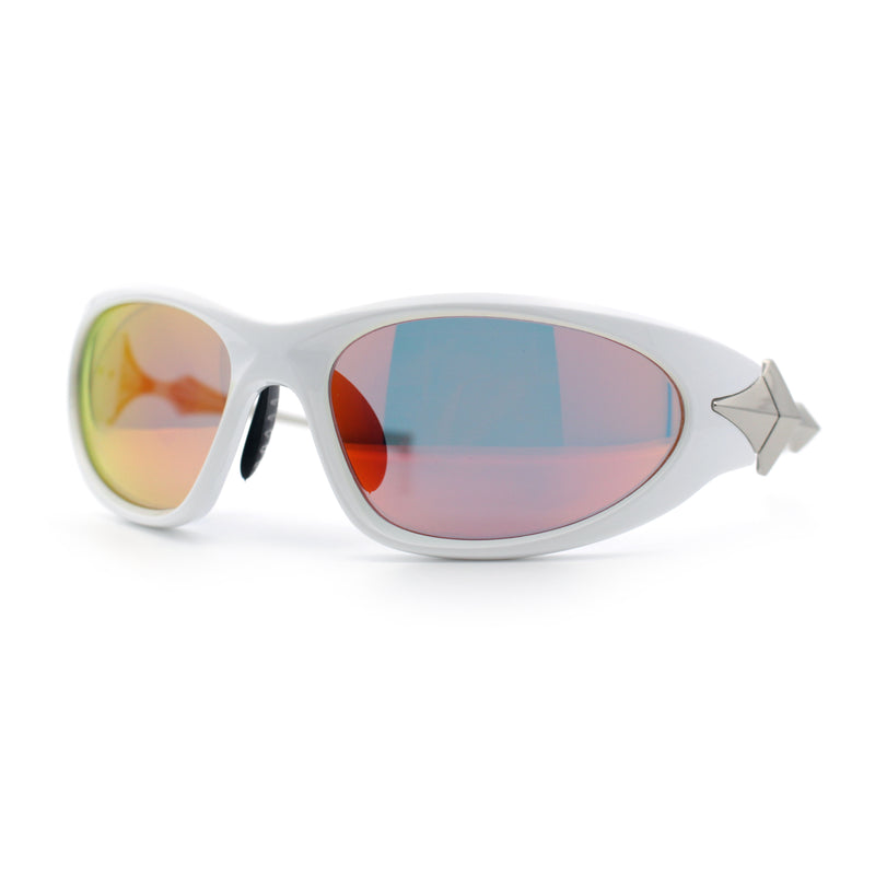Y2K Oval Wrap Around Plastic Fancy Metal Arm Sunglasses