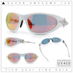 Y2K Oval Wrap Around Plastic Fancy Metal Arm Sunglasses