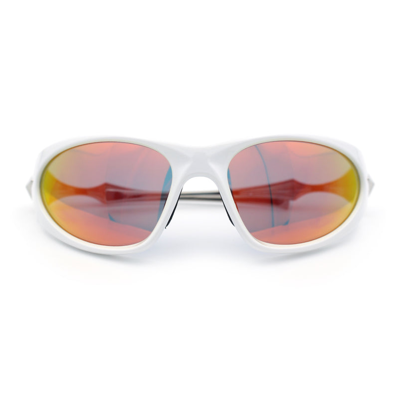 Y2K Oval Wrap Around Plastic Fancy Metal Arm Sunglasses