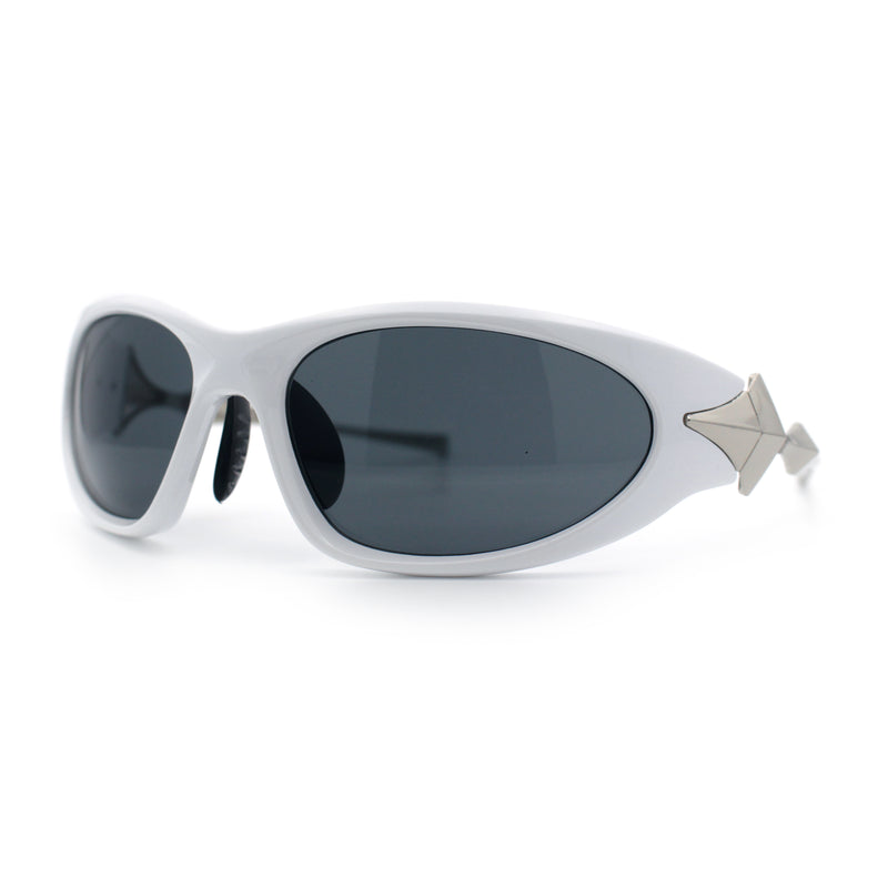 Y2K Oval Wrap Around Plastic Fancy Metal Arm Sunglasses