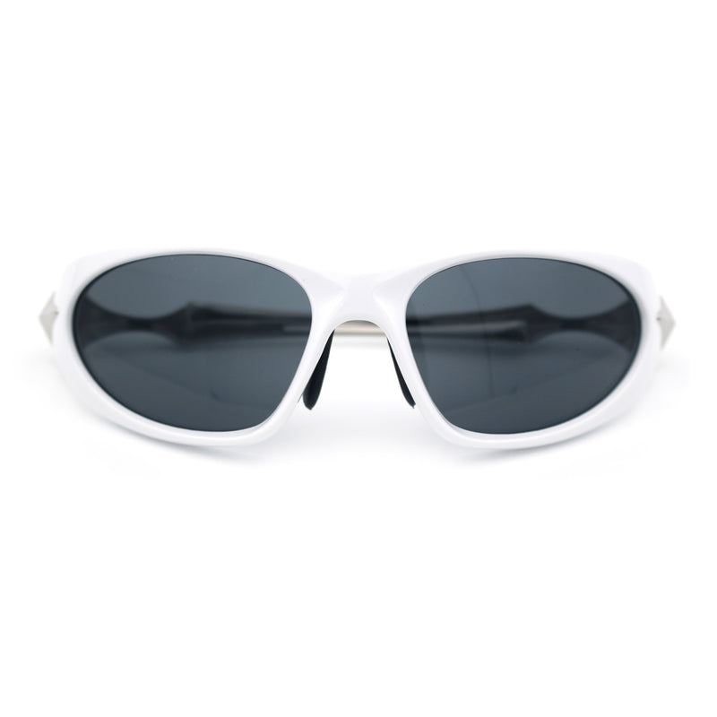 Y2K Oval Wrap Around Plastic Fancy Metal Arm Sunglasses