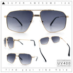 Mens Luxury Mobster Rectangular Double Bridge Racer Metal Rim Sunglasses