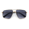Mens Luxury Mobster Rectangular Double Bridge Racer Metal Rim Sunglasses