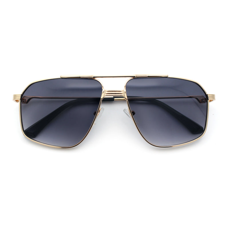 Mens Luxury Mobster Rectangular Double Bridge Racer Metal Rim Sunglasses