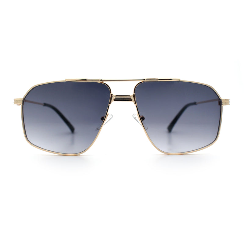 Mens Luxury Mobster Rectangular Double Bridge Racer Metal Rim Sunglasses
