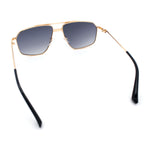 Mens Luxury Mobster Rectangular Double Bridge Racer Metal Rim Sunglasses