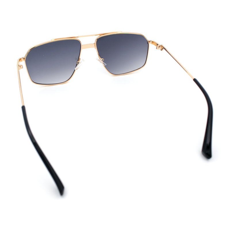 Mens Luxury Mobster Rectangular Double Bridge Racer Metal Rim Sunglasses