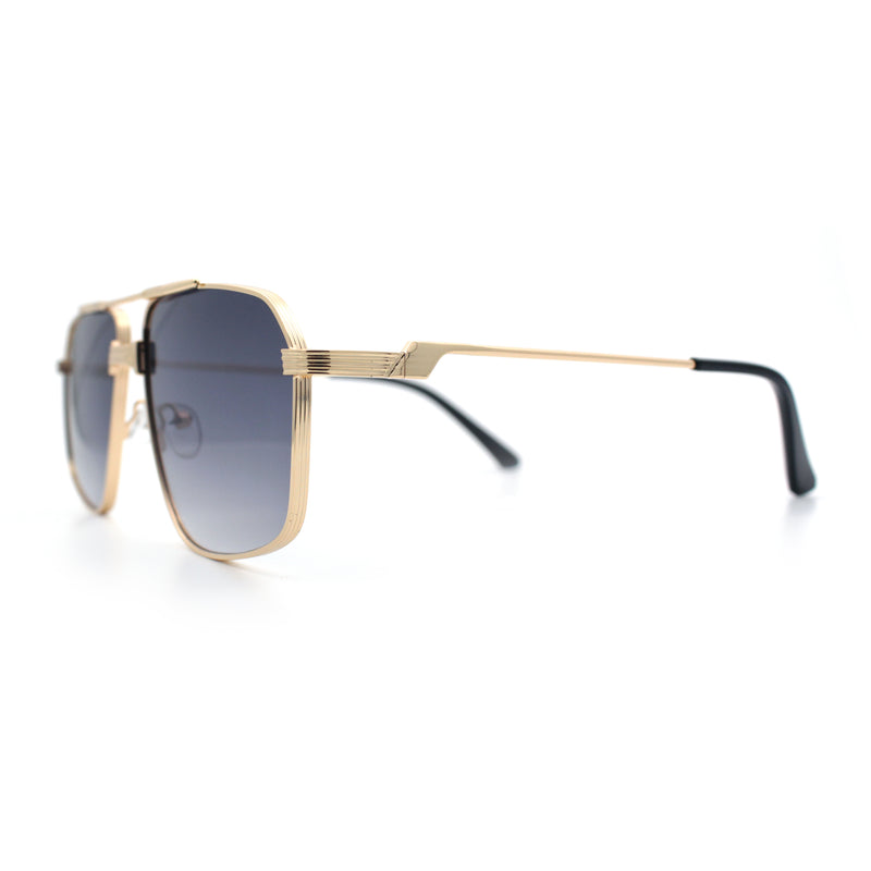 Mens Luxury Mobster Rectangular Double Bridge Racer Metal Rim Sunglasses